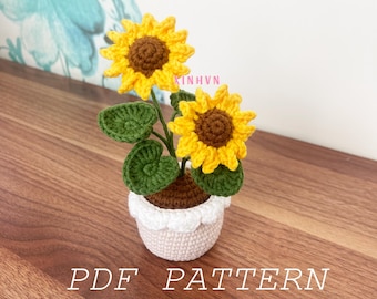 PATROON: zonnebloempotpatroon, gehaakt bloempotpatroon, zonnebloempatroon