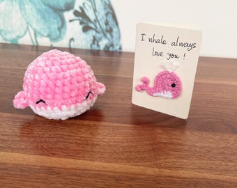 Schattige gehaakte walvis plusie, pocketwalvis, haakwalvis, tafel-/bureaudecor, verjaardagscadeau, cadeau voor vrouwen, Valentijnsdagcadeau