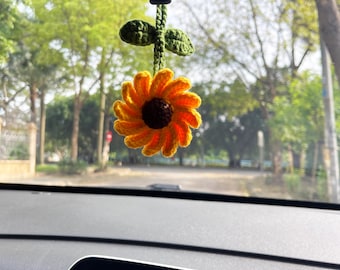 Cute crochet hanging daisy, crochet hanging daisy, colorful crochet daisy, cute car decor, new car gift, new driver gift