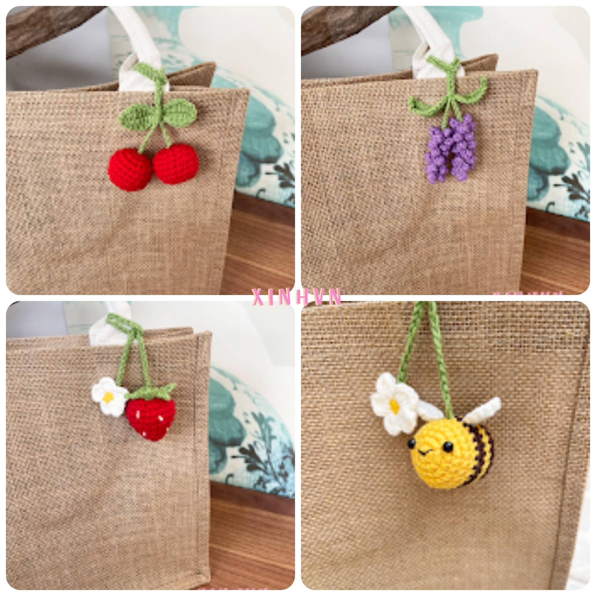 Crochet Flower Bag Charm, Crochet Sunflower/ Lavender/ Cherry