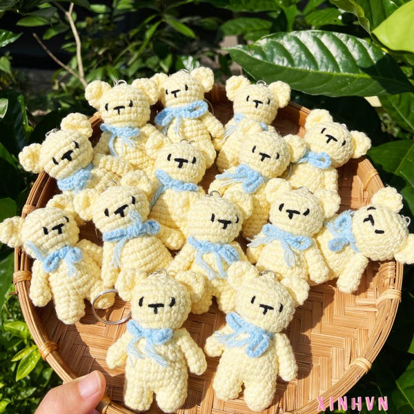 Crochet teddy bear keychain, teddy bear bag charm, crochet teddy bear keyring, gift for women