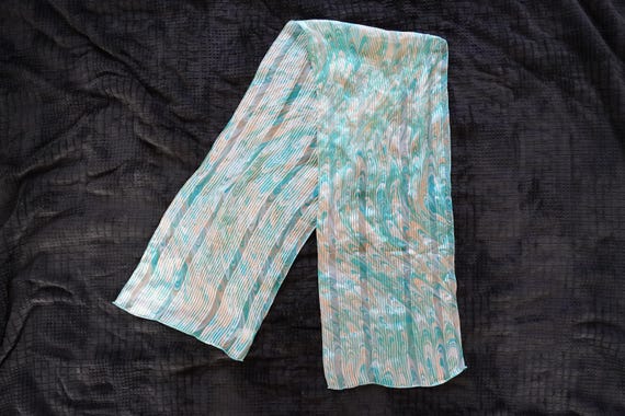 Vintage Vera Neumann 100% Silk Scarf Teal Turquoise Marble Print Made in Japan
