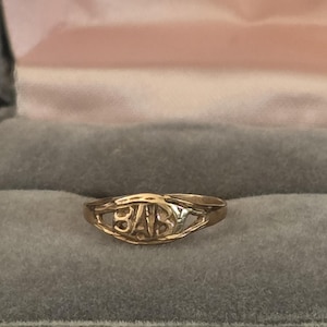 Vintage 90's 10K Yellow Gold "BABY" Script Signet Ring Charm Diamond Centres Boxed | BABY Ring | Heirloom Jewelry