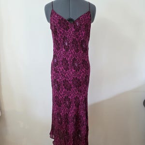 Vintage Y2K 90s Planet 100% Silk Beaded Asymmetrical Slip Dress Floral Devoré Aesthetic