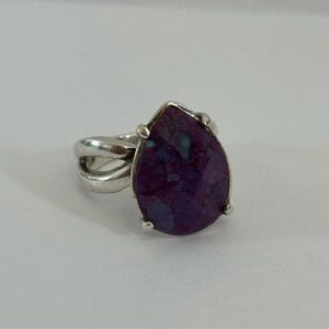 Sterling Silver BARSE Split Shank Ring Teardrop Pear Purple Stone