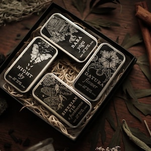 Lip Balm Gift Set- Datura Flower, Baba Yaga, Siberian Fir + Frankincense, Night Sky, organic and natural flavors