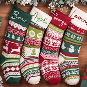 Knitted Christmas Stocking: Embroidered Name, Monogrammed Holiday Decor