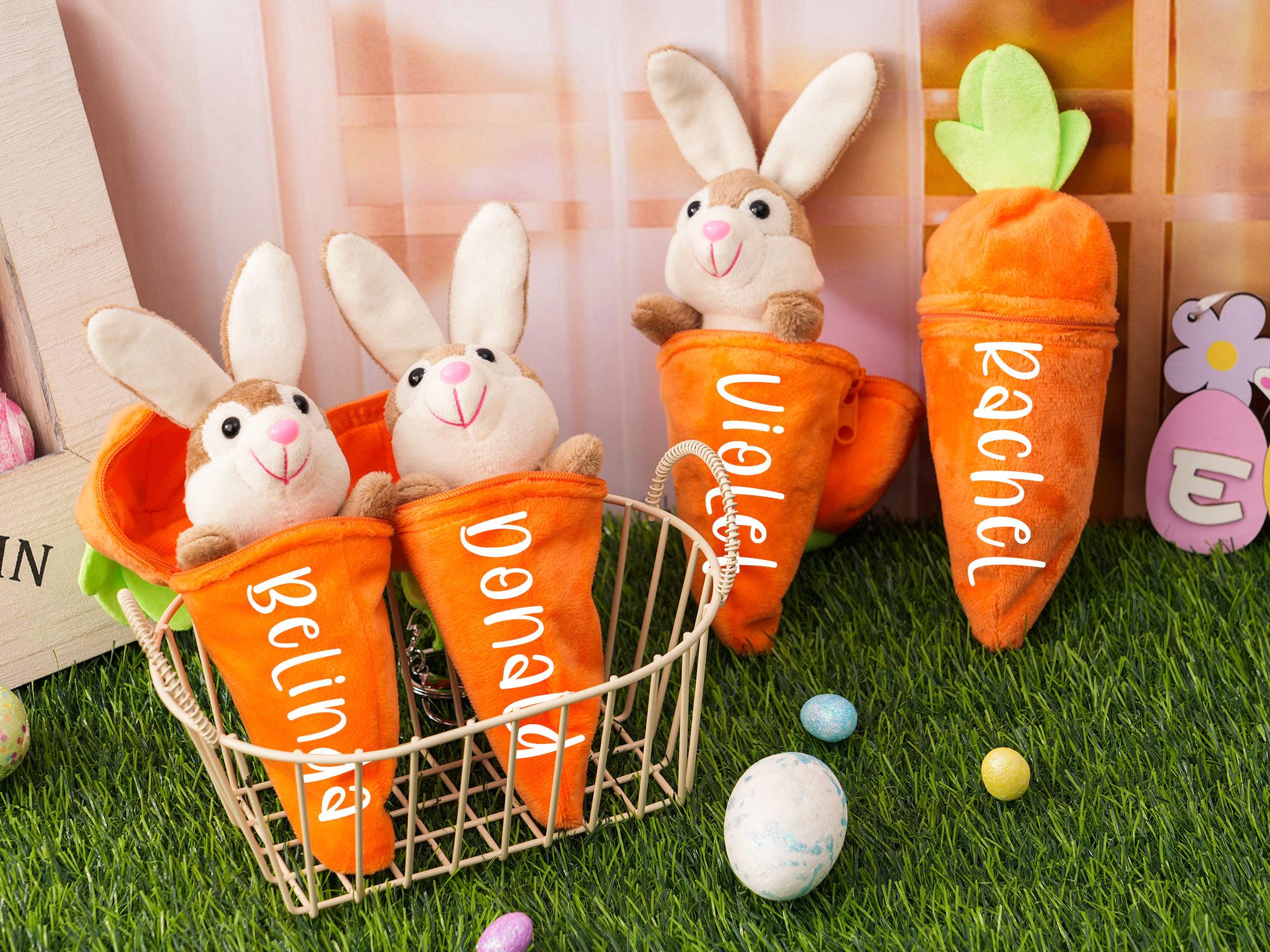 2 Stück Hase & Karotte Kuscheltier – Versteckbarer Schlüsselanhänger, Weich, Für Ostern & Geschenke