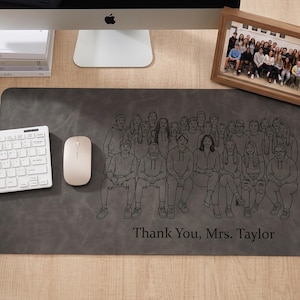 Personalized Teacher Mouse Pad, Custom Class Photo Line Art Desk Mat, Appreciation Gift