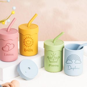 Silicone Baby Cup With Name, Personalized Baby Silicone Cup, Baby Training  Cup With Straw, Engraved Sippy Silicone Cup,  Baby Tumbler Gifts