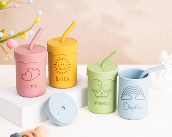 Personalized Silicone Baby Training Cup with Straw
