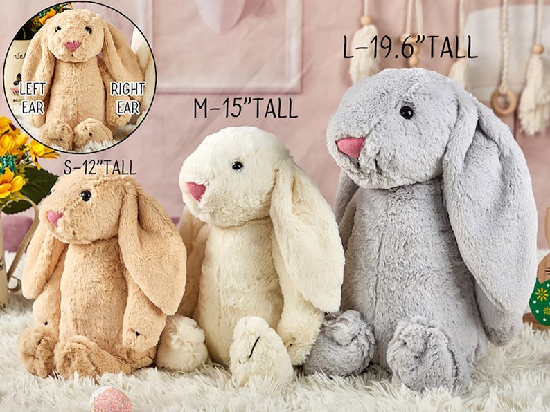 Broderad påskhare med namn: Personlig plyschkanin, present till blomsterflicka bild 6