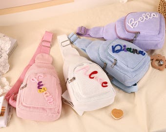 Custom Toddler Name Purse, Soft Corduroy Mini Sling Bag, Christmas Gift for Boys & Girls
