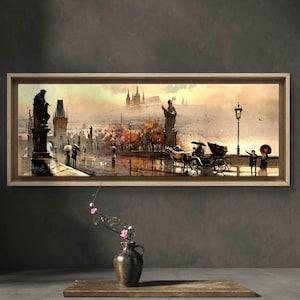 Vista del Castillo de Praga y el Puente de Carlos, República Checa, Impresión Géclee de acuarela, Lienzo artístico, Póster premium, Regalo de viaje
