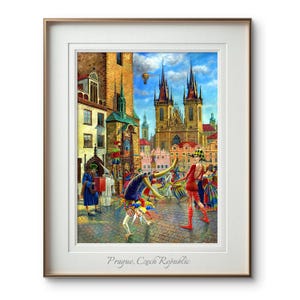 Festival en la Plaza de la Ciudad Vieja, Praga, República Checa, Impresión de pintura de acuarela original, Geclee, Lienzo, Póster, Regalo de viaje