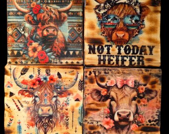 Farmhouse Style Décor, Handcrafted Rustic Wooden Coasters