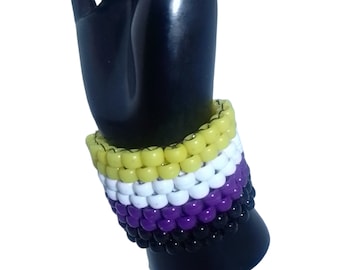 Non-Binary  Kandi Cuff-Rave Bracelet-EDM Stretchy Pony Beads-Pride LGBT Music Festival
