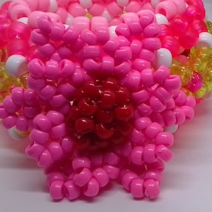 3d Kandi Cuff Bracelet W/beaded Pink Flower  EDCLV Music Festivals