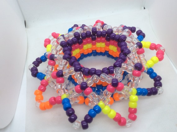 Neon 3d Kandi Cuff Raver Bracelet Neon Pony Beads Clear Beads