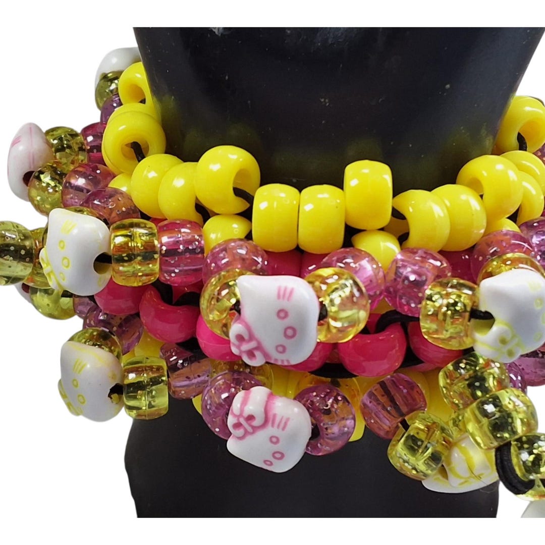 Kandi Mini Rotator Cuff With Kitty Beads Yellow and Pink - Etsy