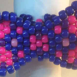 Bow On Kandi Cuff-Navy Blue/Neon Pink Pony Beads-Stretchy Cord