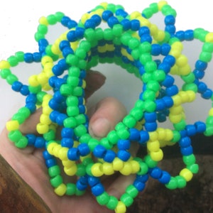 Kandi Cuff - Neon Trio in Blue, Yellow, Green - 3D Raver Bracelet for EDM Parties