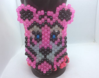 Glow Mini Beaded Tiger on Neon Kandi Cuff Bracelet Inspired by Nocturnal Wonderland EDM