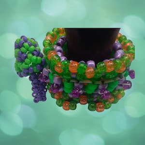 Kandi Rotating Cuff Bracelet, Green Purple Mushroom