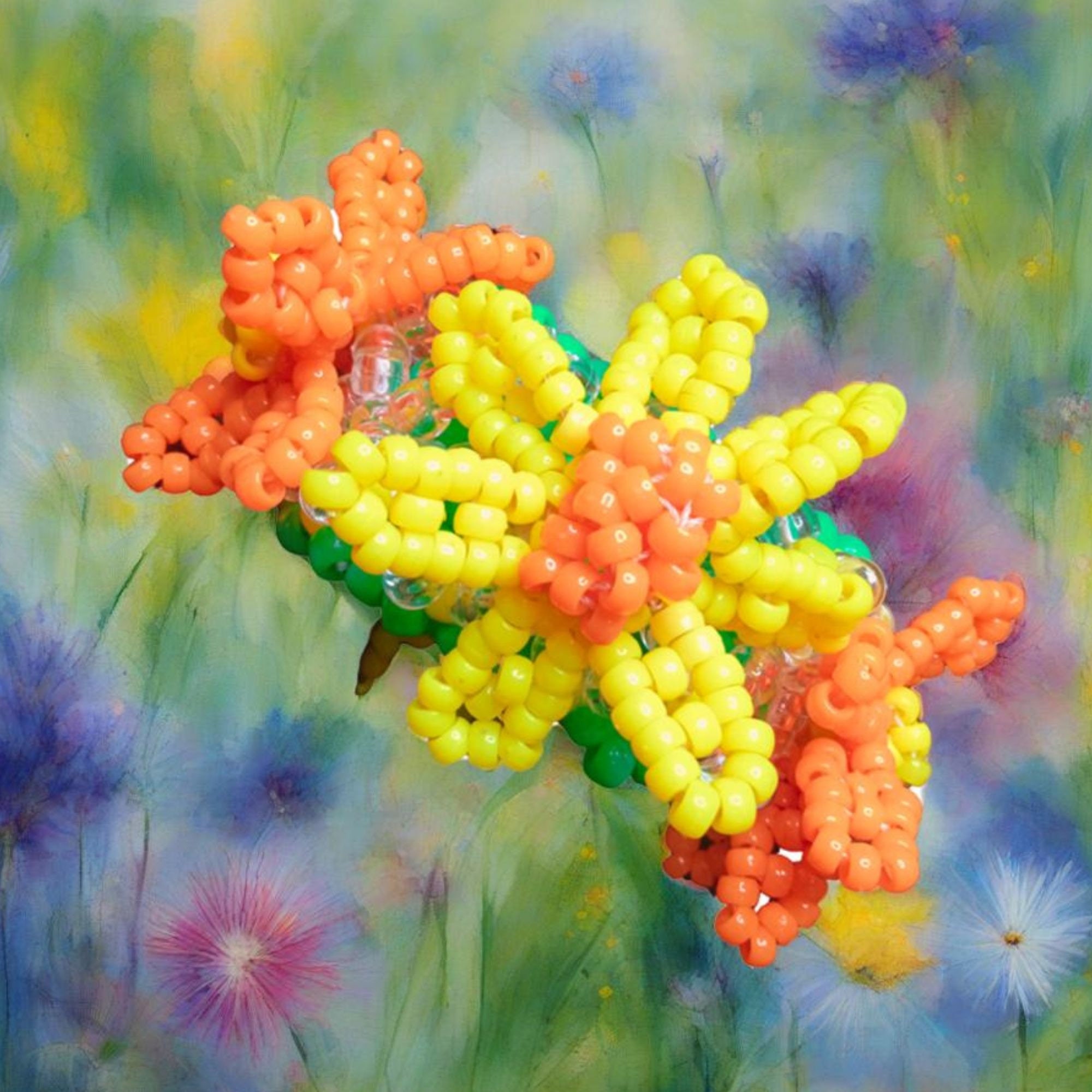 Yellow and Orange Daisies On Kandi Cuff Bracelet Ready for EDC Music Festival