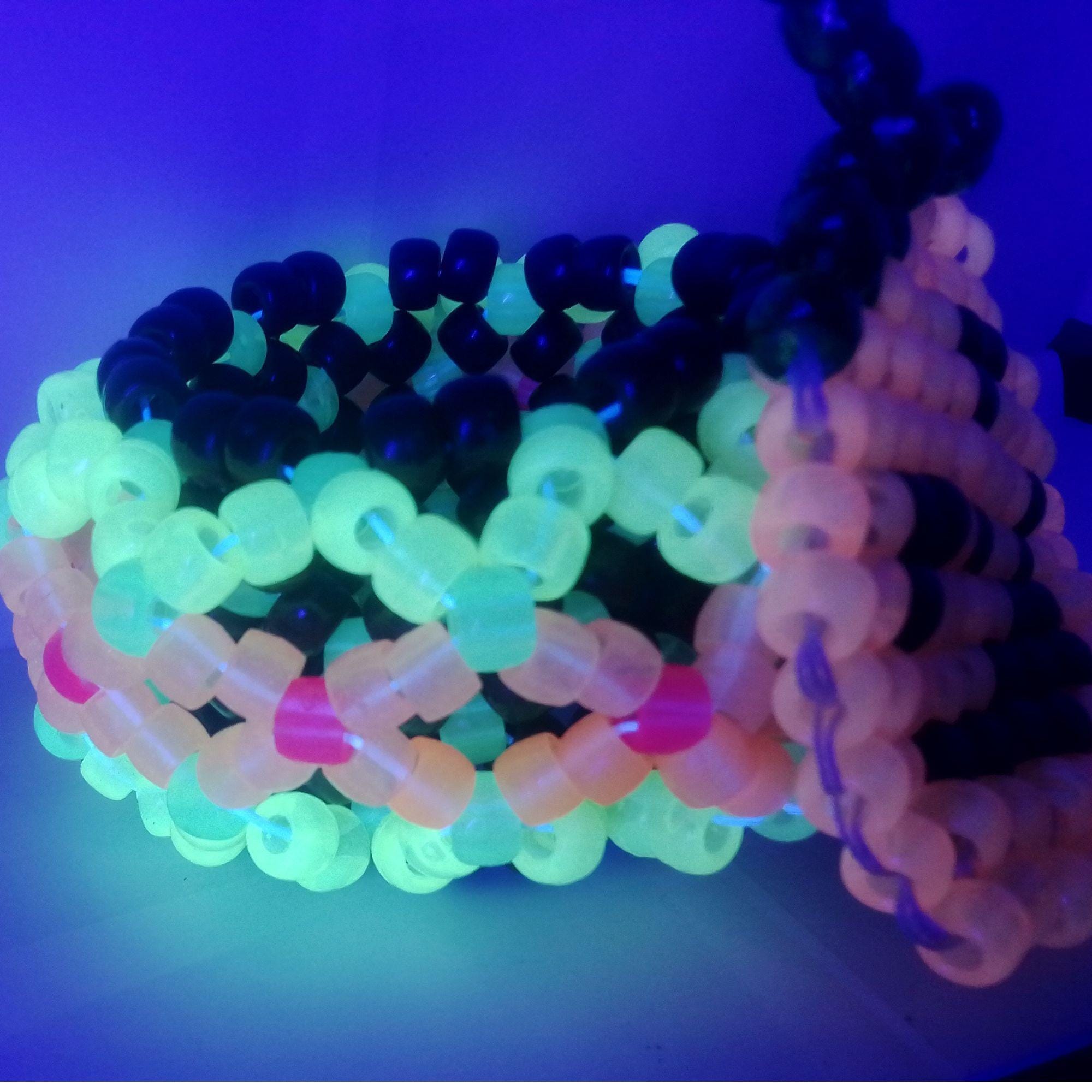 Glow-n-Dark Orange Pumpkin  On a Glow Kandi Cuff EDM Stretchy Bracelet image 4