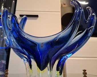 Uranium glass Murano pointed bowl Mid Century Art Deco.