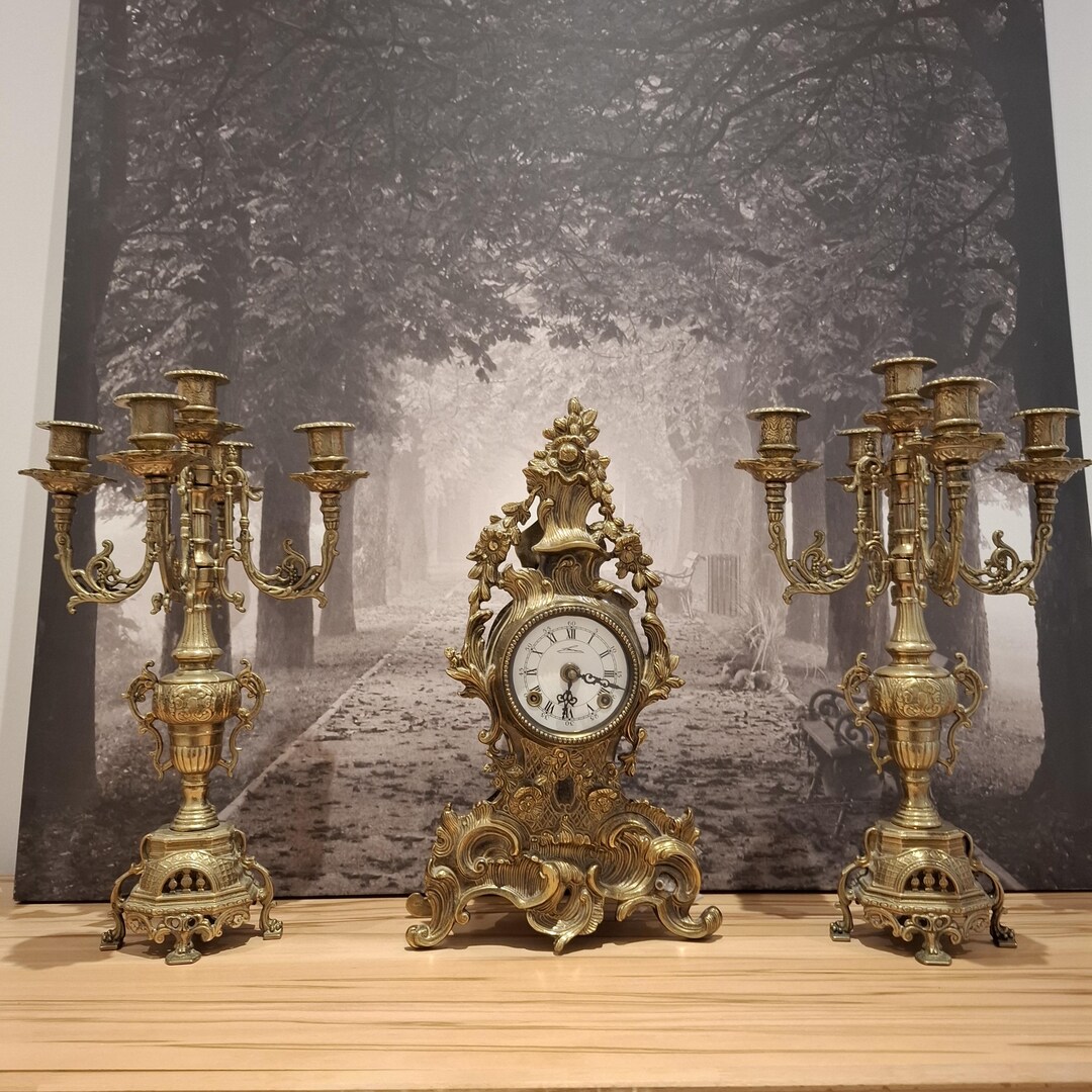 Antique Mantel Clock With Two Candlesticks! - Etsy