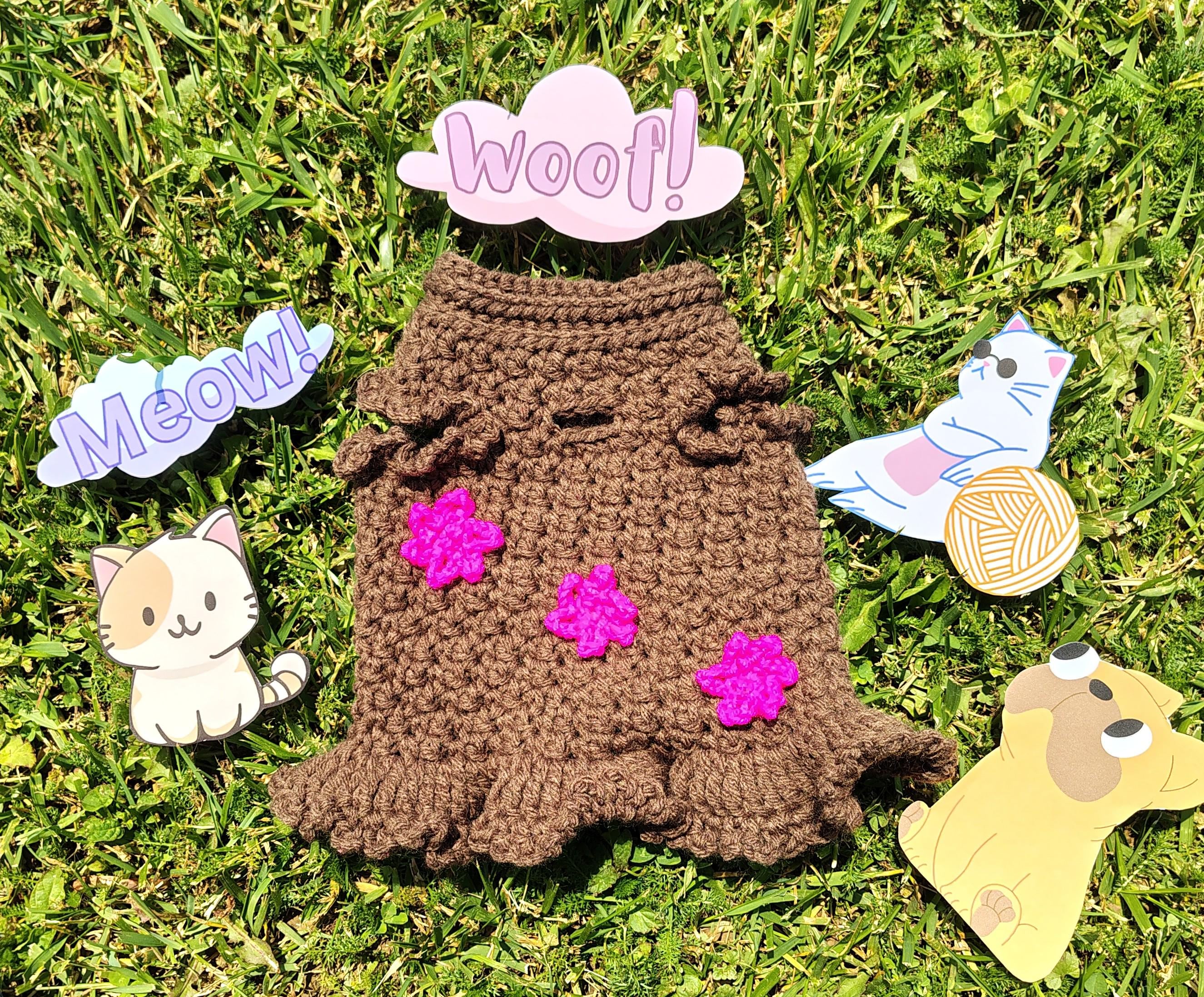 XXS Pet Sweater, Crochet Dog Dress, Pet Lover Gifts, New Dog Mom Gift Idea, Floral Dog Dress, Brown and Pink Pet Dress, Flower Dog Dress