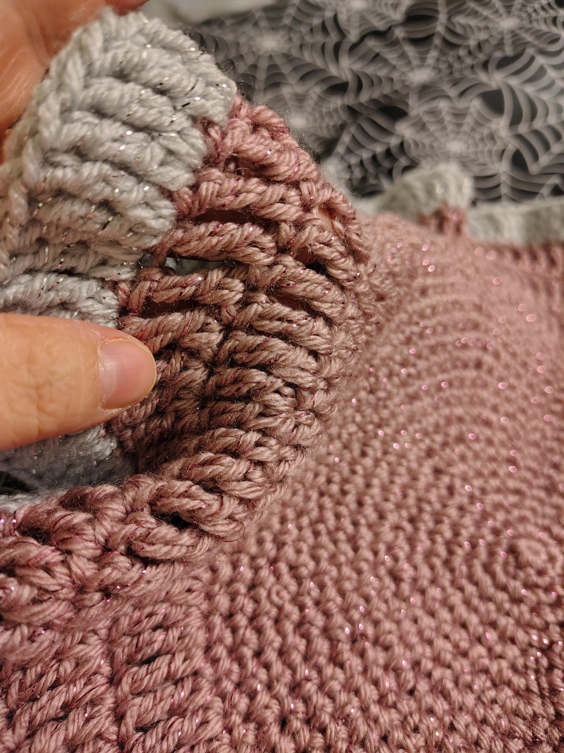 Handmade Crochet Altar Cloth | Witchcraft Decor | Pagan Wiccan Altar Accessory | Pink & Silver - Thumbnail 2