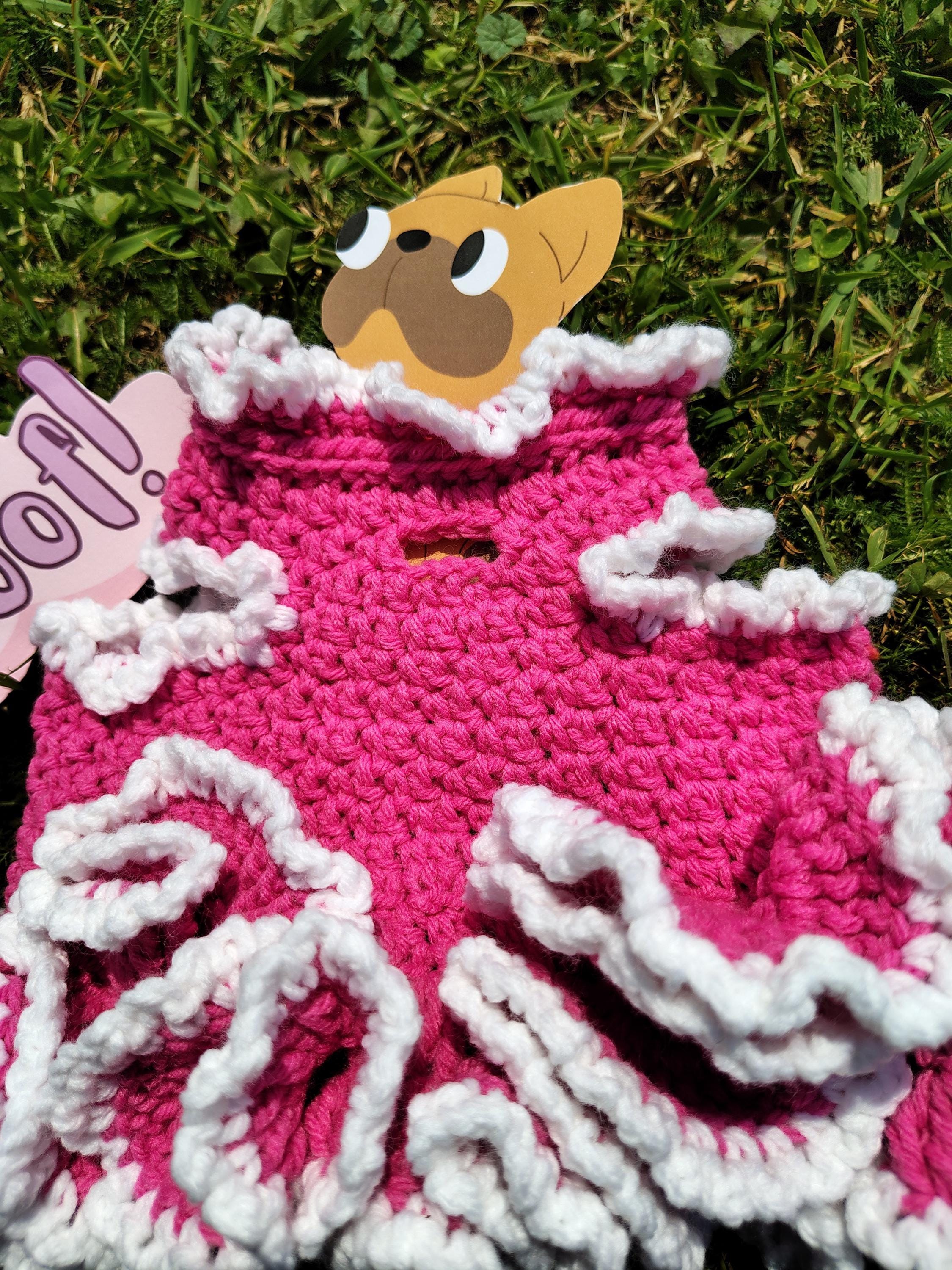 XS Dog Dress, Pet Maternity Sweater, Crochet Clothes, Hot Pink, Cute Pet Gift Ideas, Extra Small Dog Dress, Female Pet Shirt, Ruffled Dress - Thumbnail 2