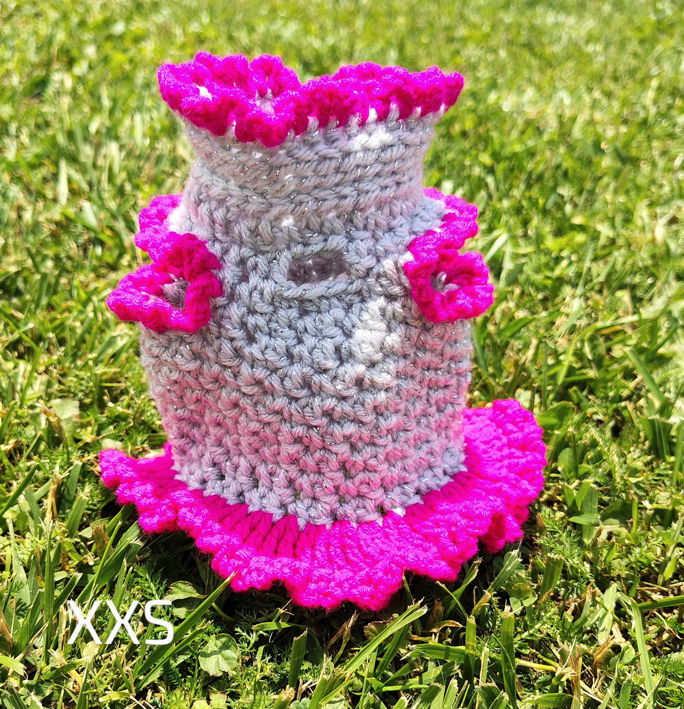 XXS Dog Dress, Pet Sweater, Handmade Dog Lover Gift Idea, Silver and Pink Tiny Dog Dress, Dog Mom Gift Idea, Hand Crocheted Pet Clothes - Thumbnail 6