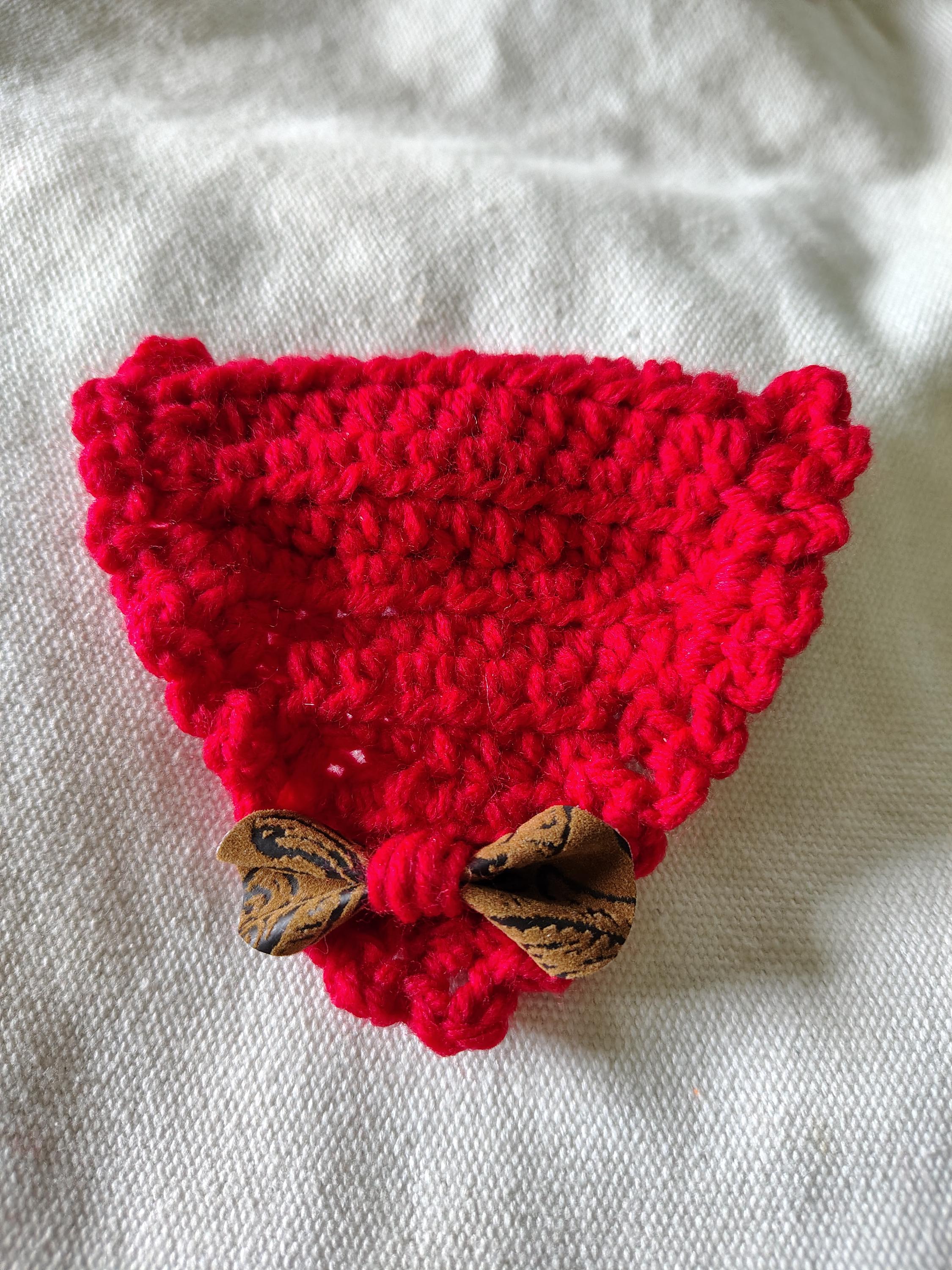 Dog Collar Handkerchief Accessory, Pet Neck Accessories, Bow Tie Bandana, Dog Mom Gift Idea, Pet Holiday Wear, Hand Crocheted, Pink and Red - Thumbnail 7