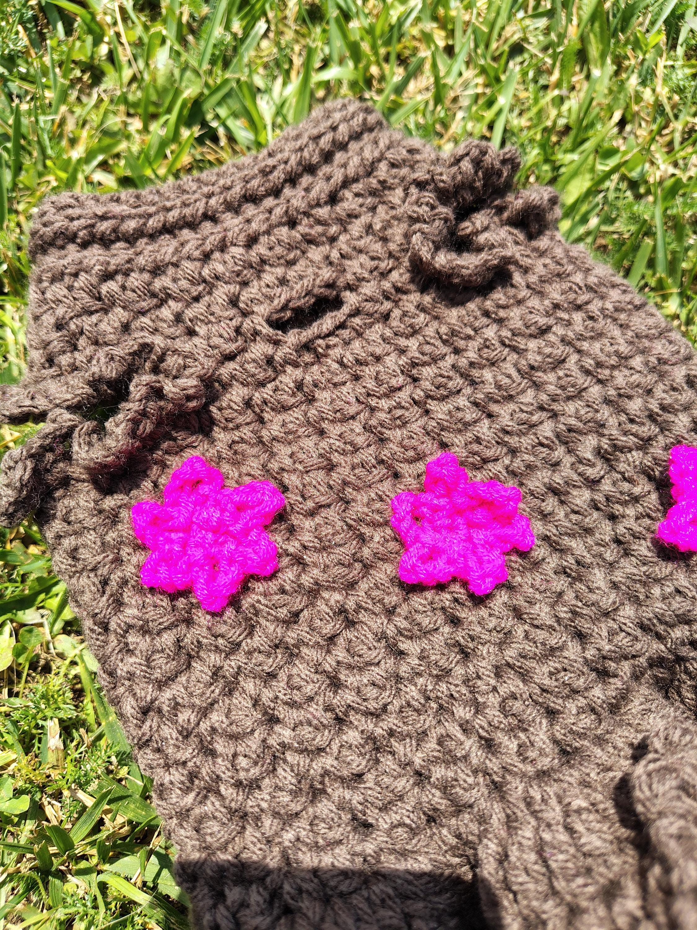 XXS Pet Sweater, Crochet Dog Dress, Pet Lover Gifts, New Dog Mom Gift Idea, Floral Dog Dress, Brown and Pink Pet Dress, Flower Dog Dress - Thumbnail 3