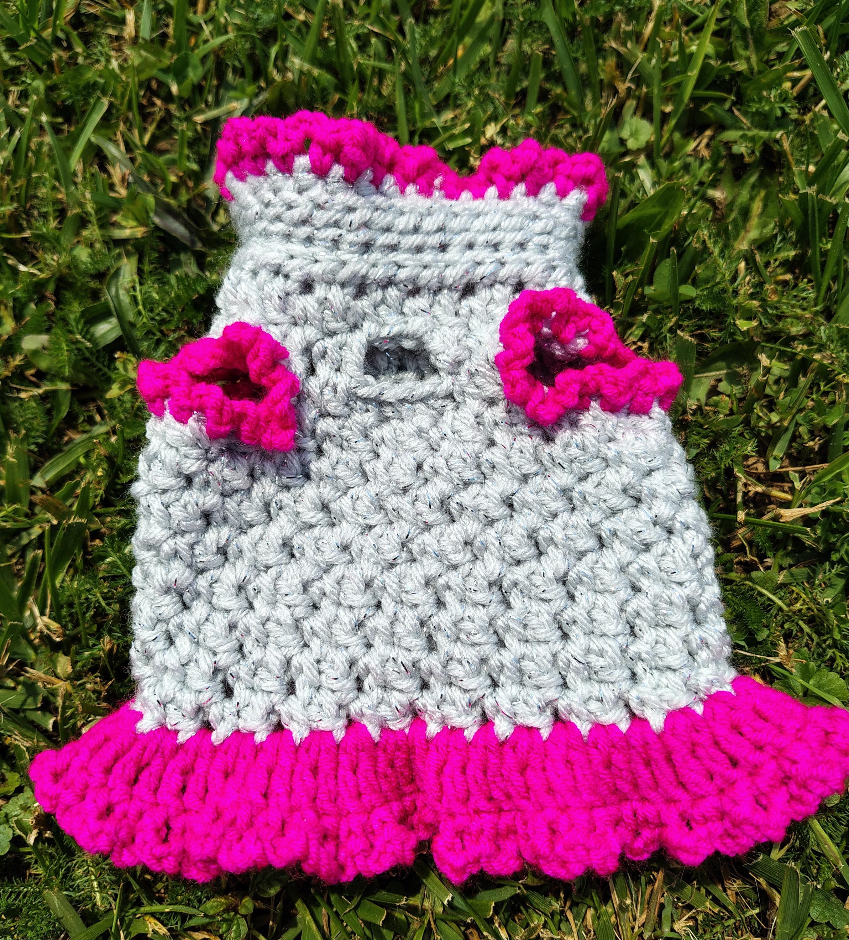 XXS Dog Dress, Pet Sweater, Handmade Dog Lover Gift Idea, Silver and Pink Tiny Dog Dress, Dog Mom Gift Idea, Hand Crocheted Pet Clothes - Thumbnail 3
