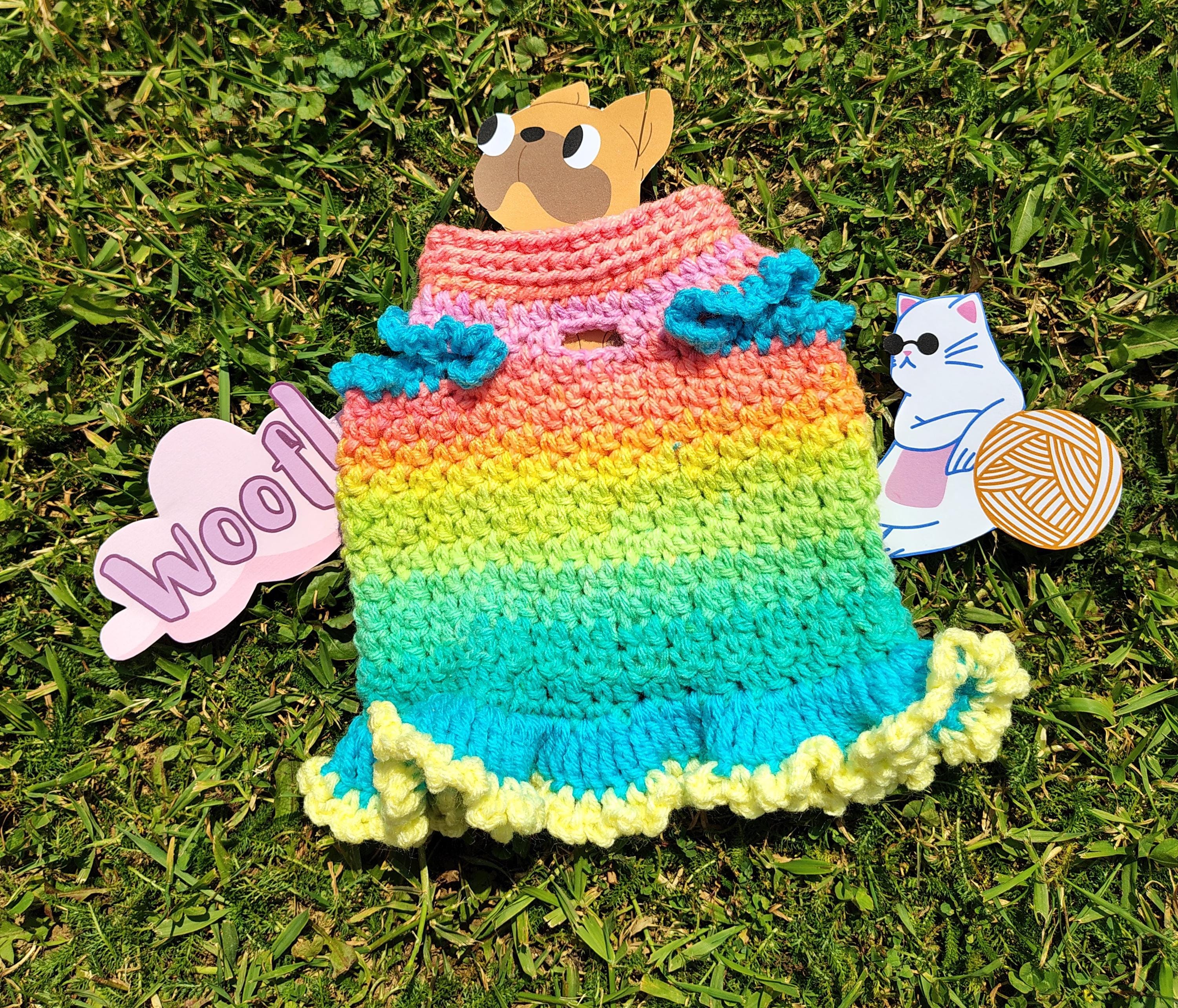 XS Dog Sweater Dress, Ruffled Pet Clothes, Dog Owner Gift Idea, Mermaid Vibe Dog Costume, Colorful Boutique Dog Outfit