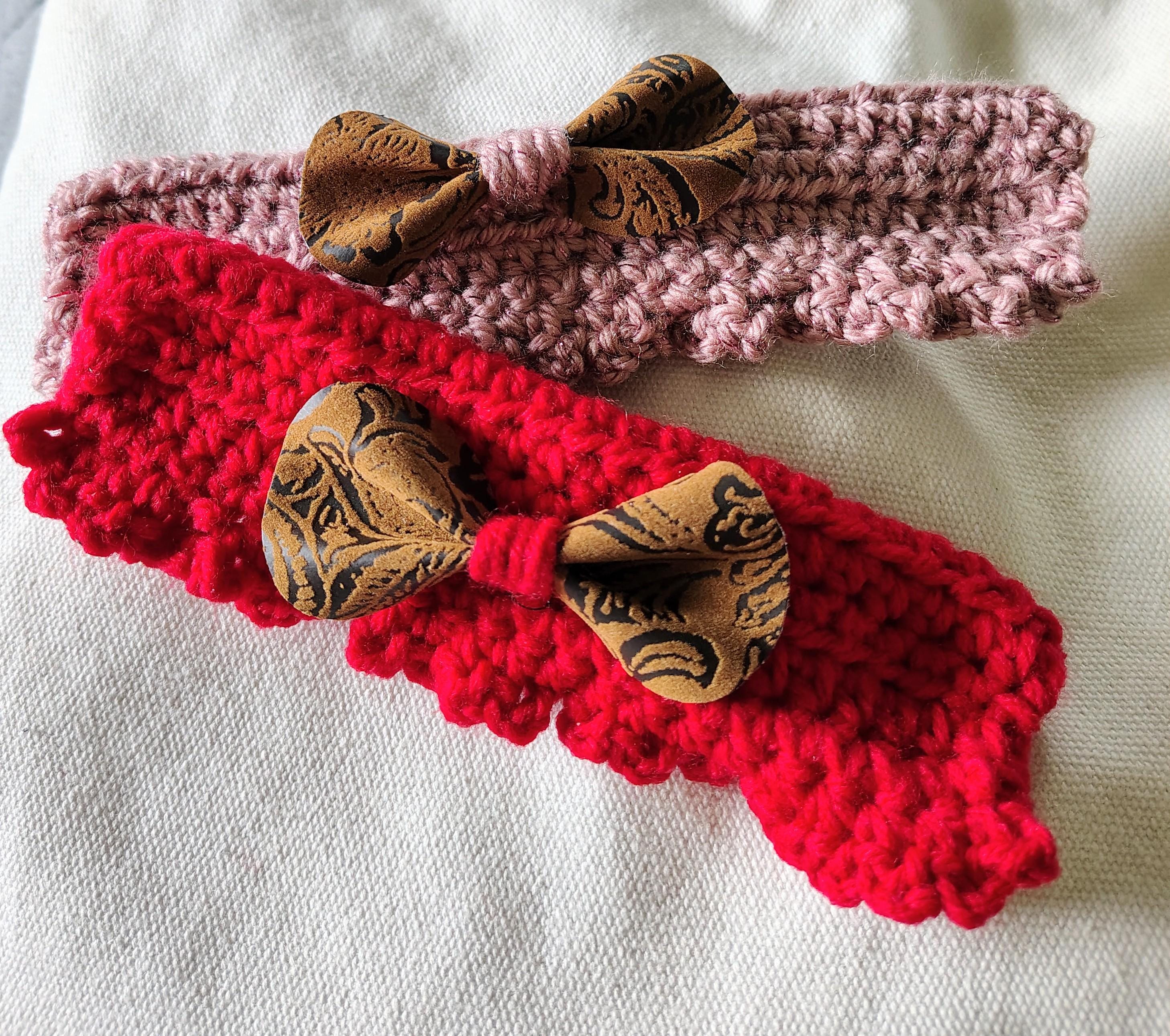 Dog Collar Accessory, Collar Push Through Decorative Accessory for Pet, Dog Bow Tie, Hand Corcheted Pet Collar Addon, Red and Pink Bows