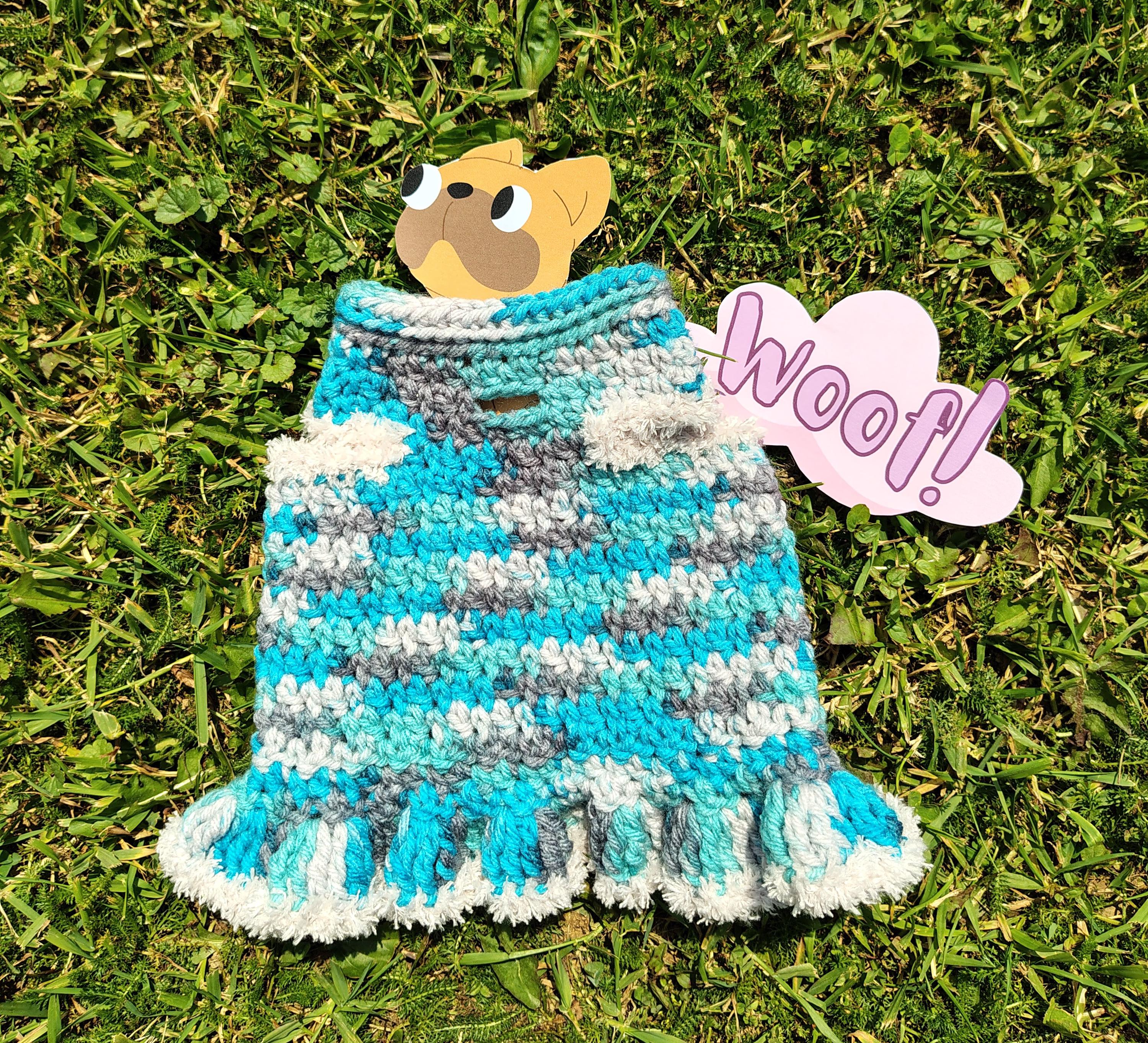 XS Dog Sweater Dress, Tiny Dog Ruffled Skirt, Boutique Dog Outfit, Dog Winter Clothing, Blue & Grey Dog Dress