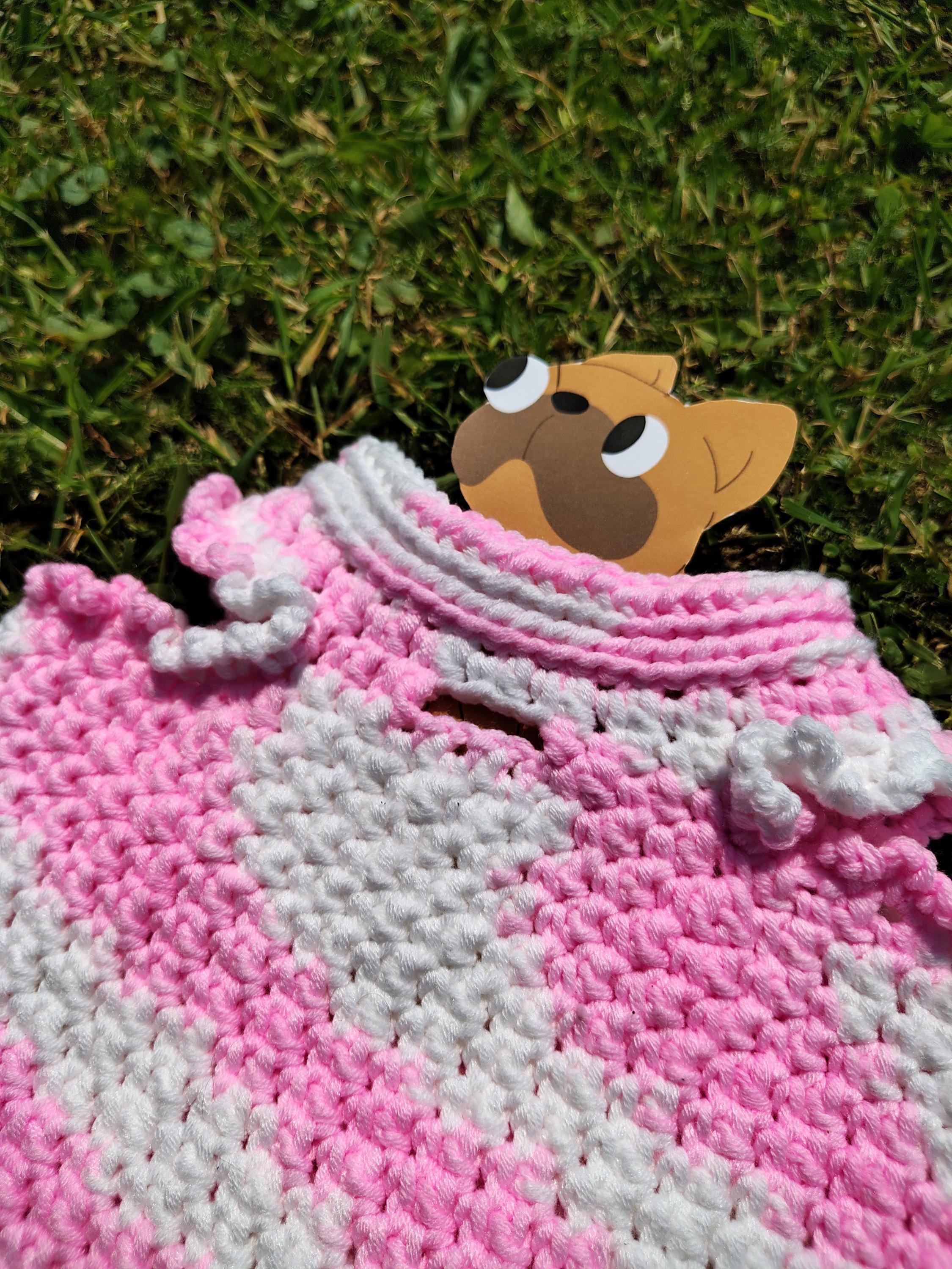 S Dog Sweater, Winter Clothes, Warm Pet Fashion, Crochet Dog Outfit, Small Pet Clothing, Pink & White Crochet Dog Costume - Thumbnail 3