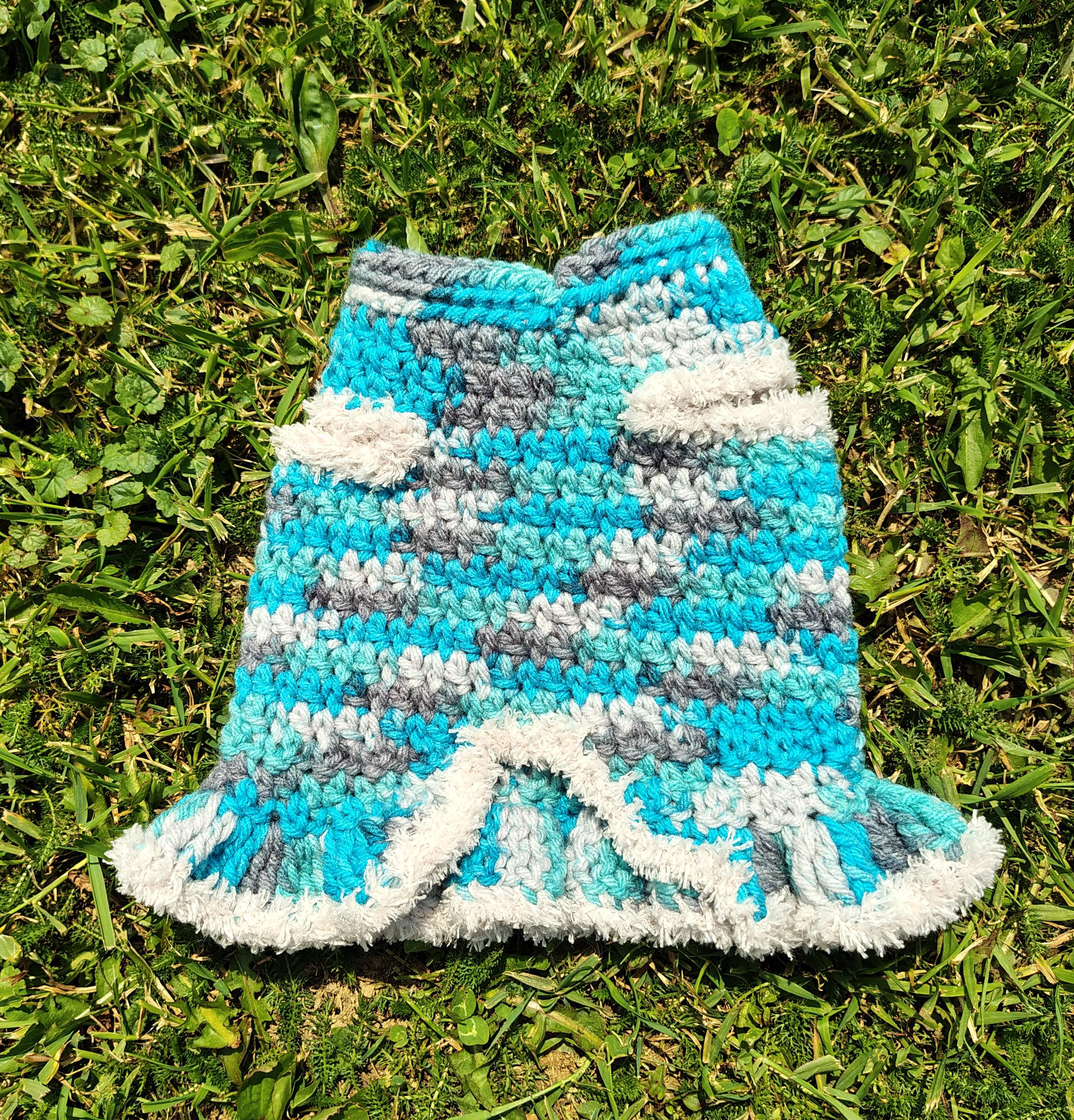 XS Dog Sweater Dress, Tiny Dog Ruffled Skirt, Boutique Dog Outfit, Dog Winter Clothing, Blue & Grey Dog Dress - Thumbnail 4