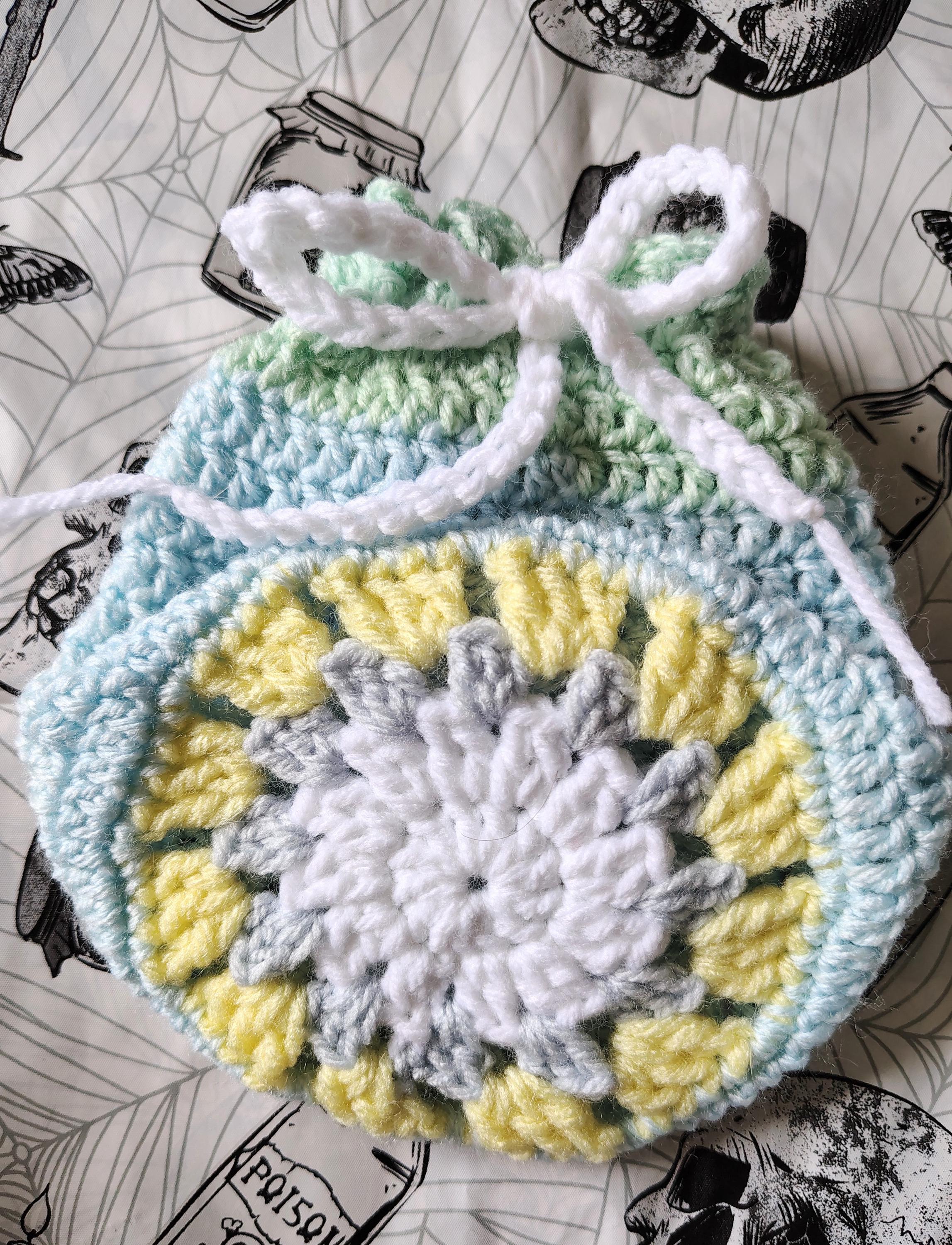 Crochet Pouch, Hand Crochet Granny Round, Soft Handmade Bag