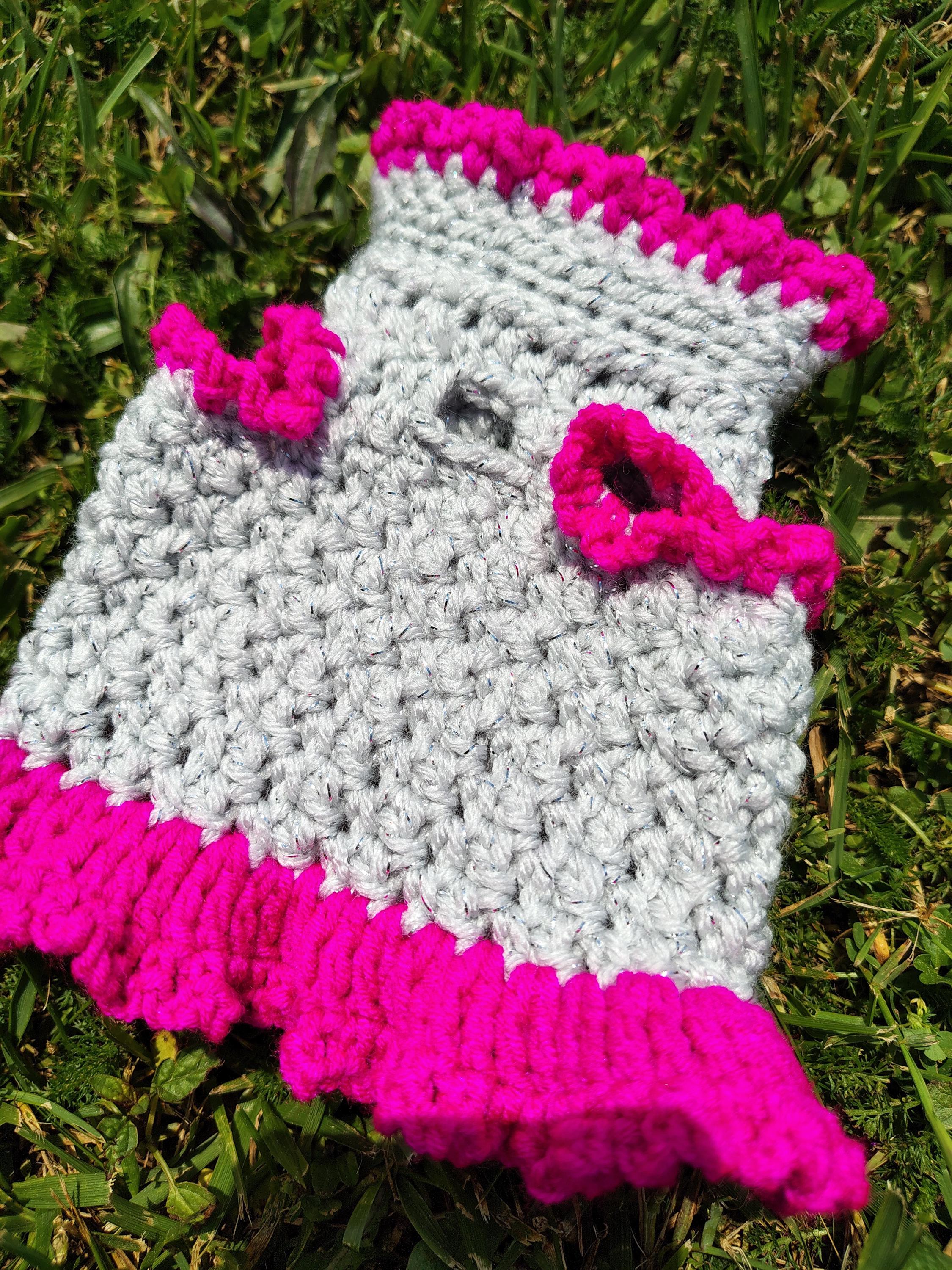 XXS Dog Dress, Pet Sweater, Handmade Dog Lover Gift Idea, Silver and Pink Tiny Dog Dress, Dog Mom Gift Idea, Hand Crocheted Pet Clothes - Thumbnail 2