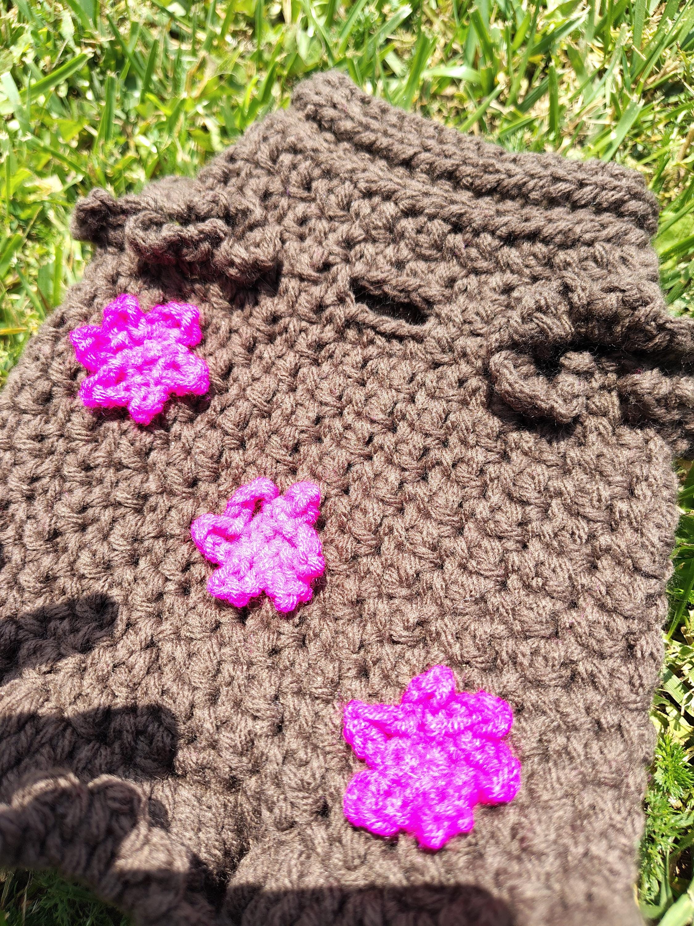 XXS Pet Sweater, Crochet Dog Dress, Pet Lover Gifts, New Dog Mom Gift Idea, Floral Dog Dress, Brown and Pink Pet Dress, Flower Dog Dress - Thumbnail 2