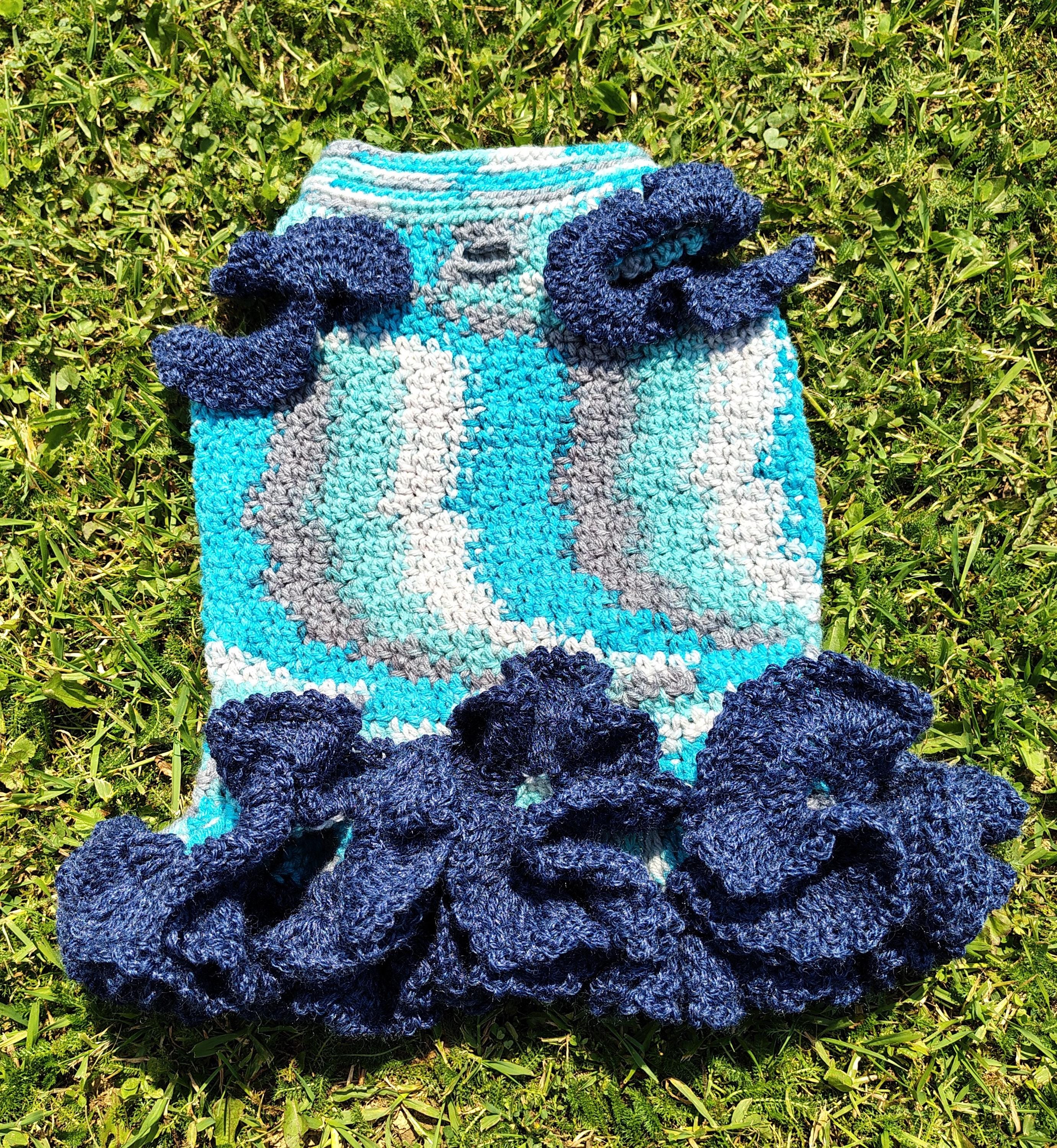 M Dog Sweater Dress with Ruffled Skirt, Boutique Dog Sweater, Unique Pet Gift Ideas, Crochet Dog Outfit, Dog Owner Gift - Thumbnail 3