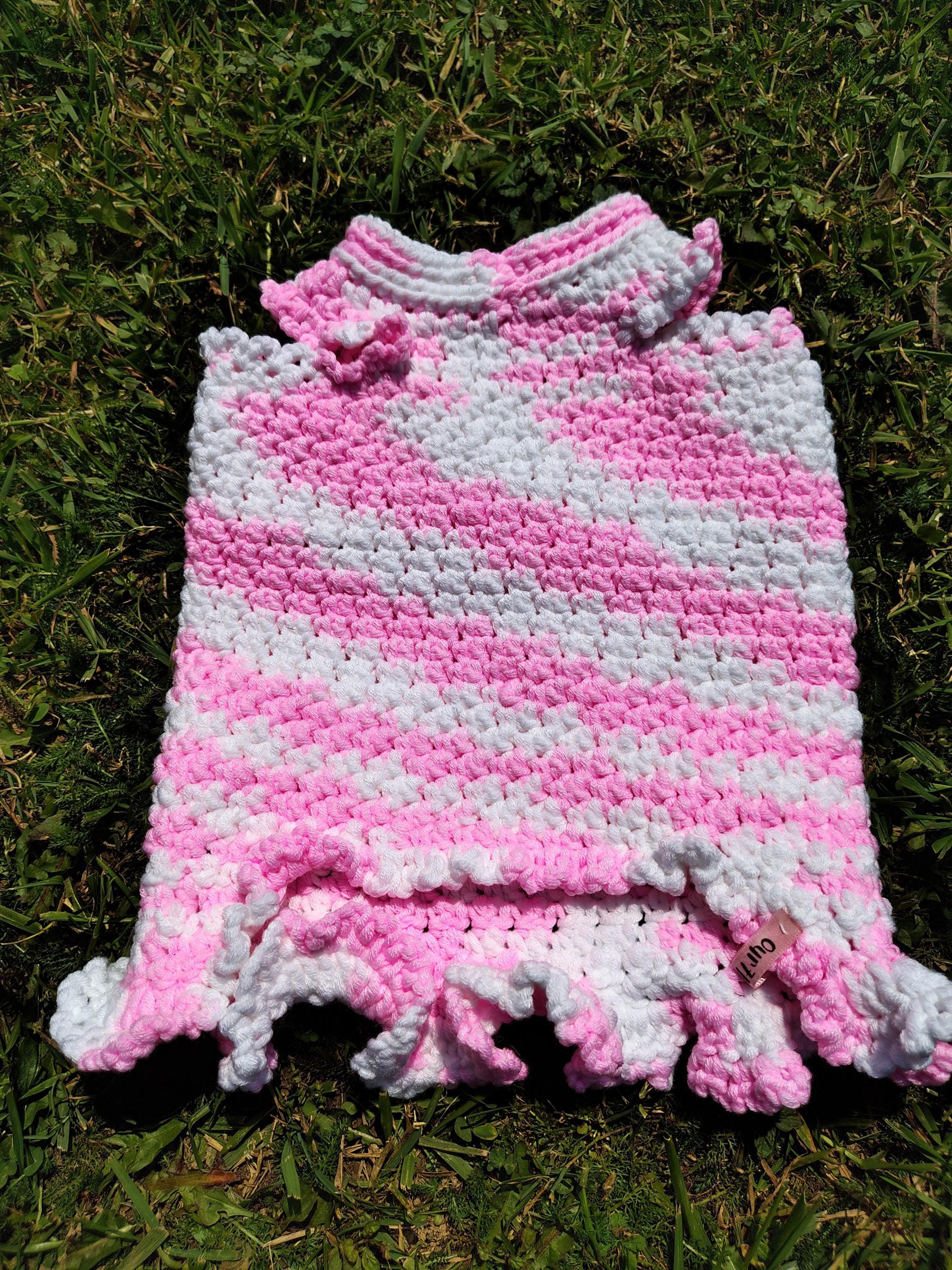 S Dog Sweater, Winter Clothes, Warm Pet Fashion, Crochet Dog Outfit, Small Pet Clothing, Pink & White Crochet Dog Costume - Thumbnail 2