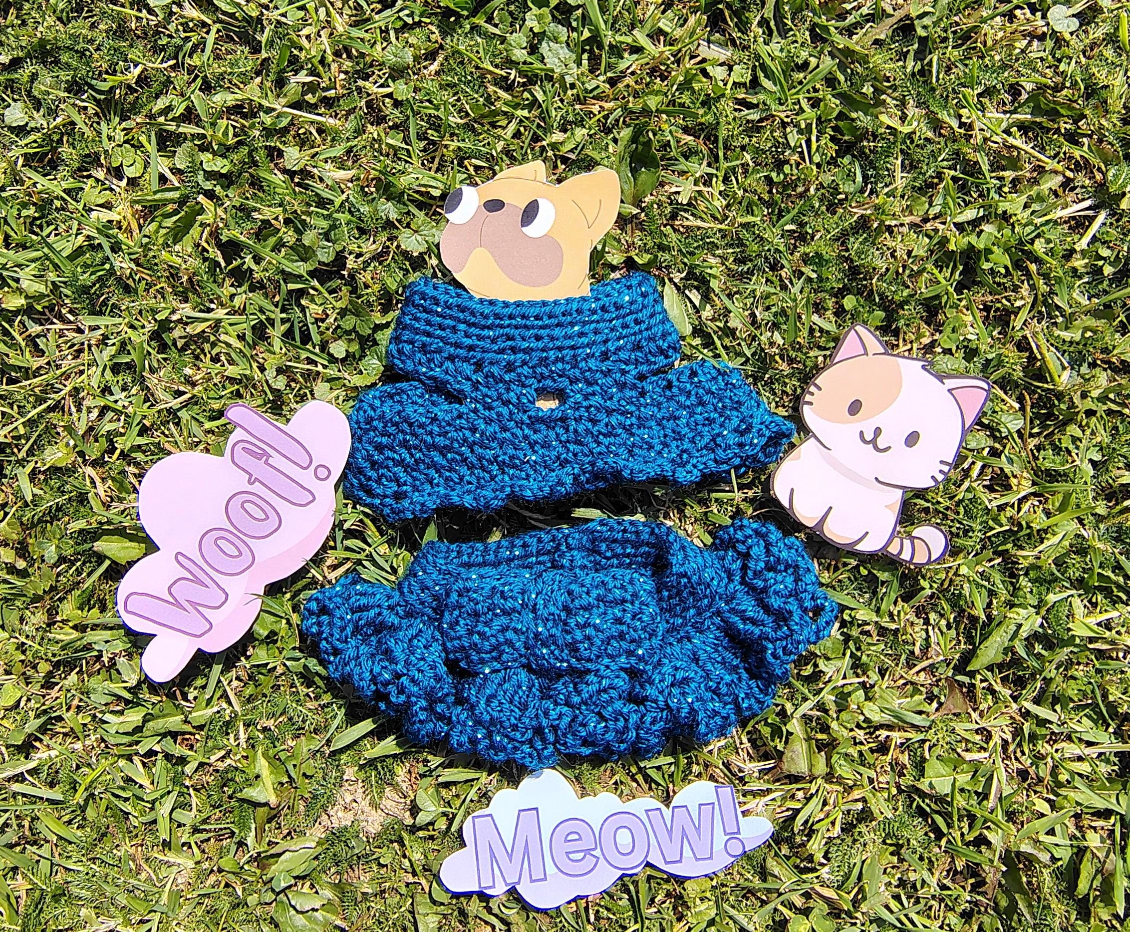 XS Dog Clothes, Two Piece Outfit, Blue Sparkle Pet Fashion, Gift Idea for Pet Owner, Crochet Dog Outfit, Boutique Dog Outfit